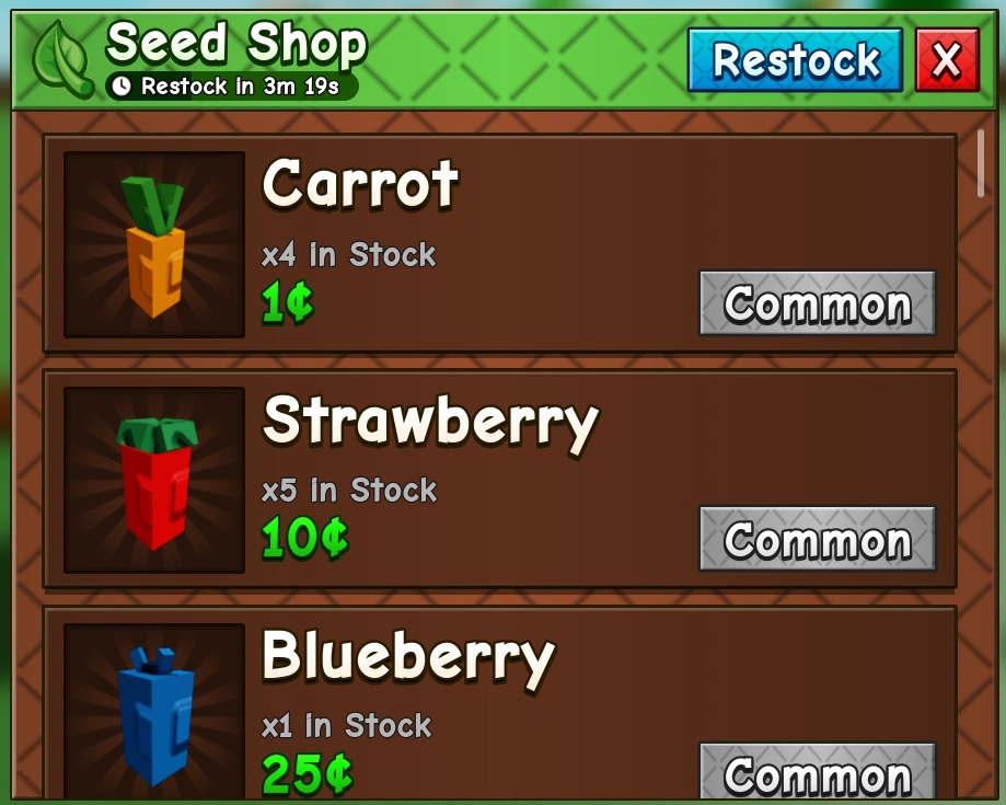 Grow a Garden 2 Seed Shop interface image from the wiki